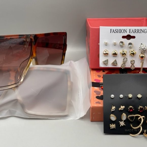 Other - New 12 Pairs of earrings and FREE SUNGLASSES
